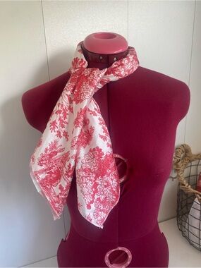 Red and Cream Toile Square Scarf